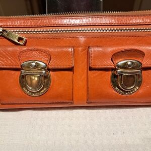 Marc Jacobs Vibrant Orange Clutch with Gold Accents
